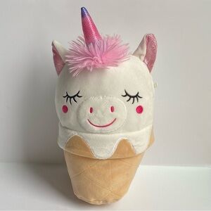 Unicorn Ice Cream Cone Stuffy  12” Plush White Pink Stuffed Animal Toy EUC